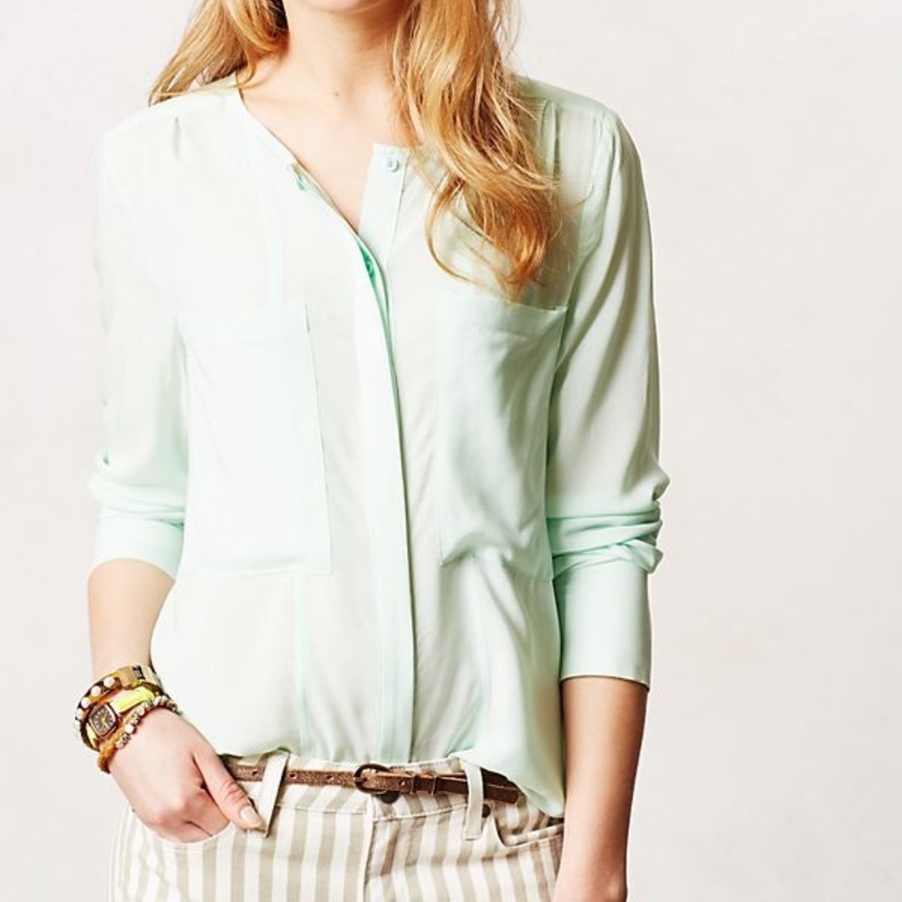 Anthropologie Maeve Clara Button down Blouse Mint